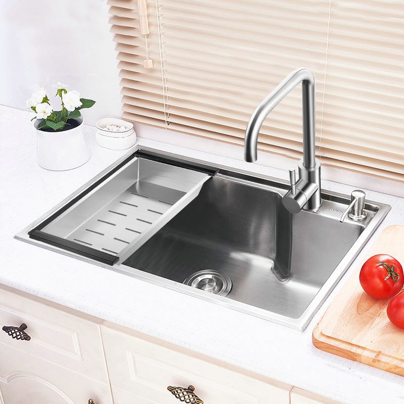 Drop-In Kitchen Sink Single Bowl Brushed Stainless Steel Sink (Faucet