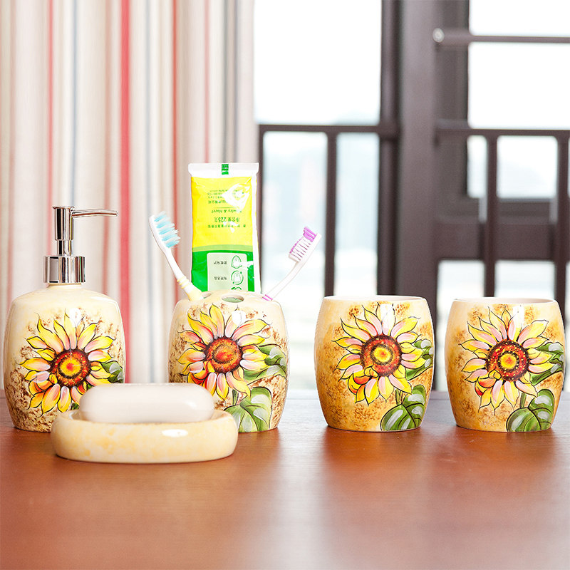 European Style Sunflower Creative Ceramic Bath Ensembles 5-piece